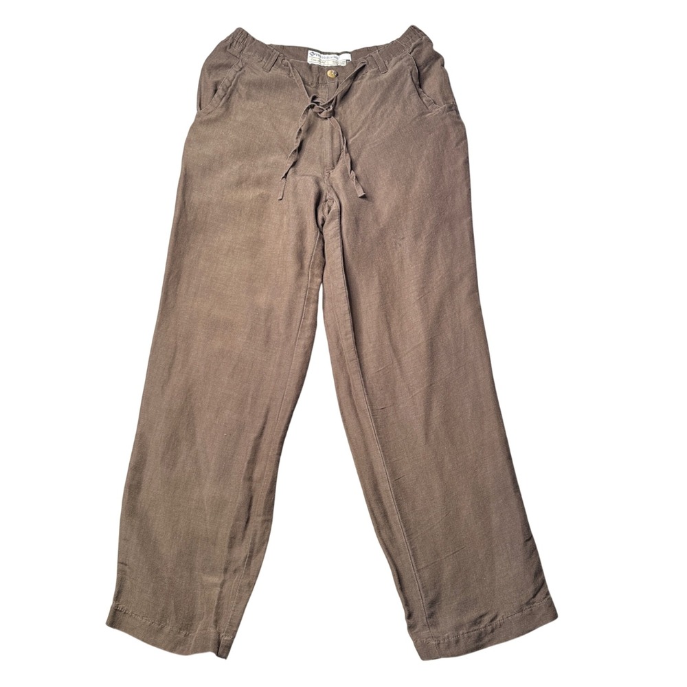 Weekender Casual Life Brown Linen Blend Drawstring Cargo Pants Womens 32